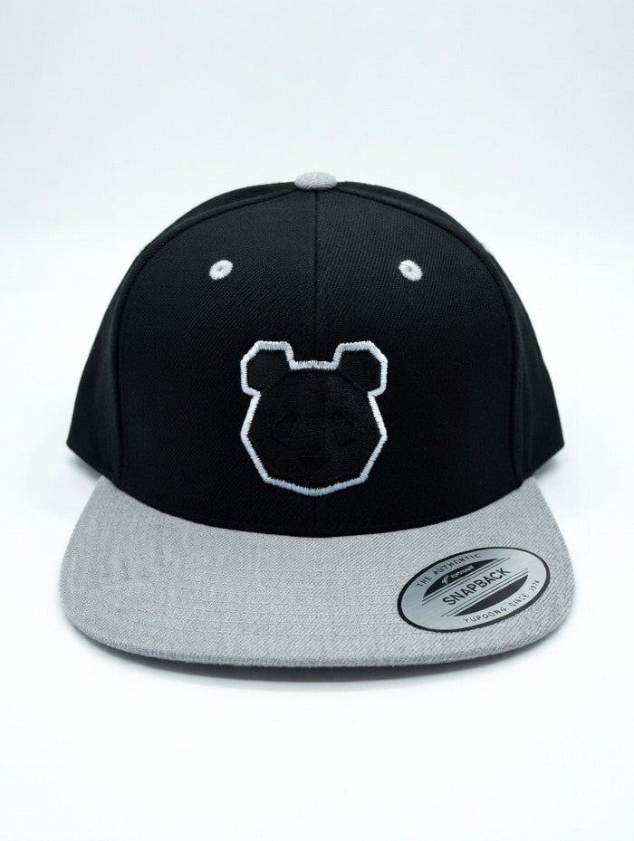 Panda Head + Shield Premium Flat Bill Snapback Cap
