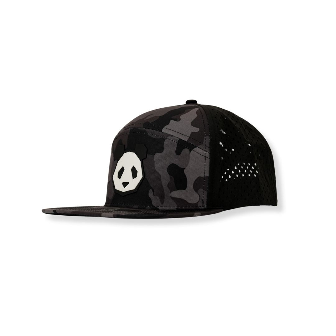 ALL NEW Performance 7 Panel Flat Bill Snapback PVC Patch Panda Head