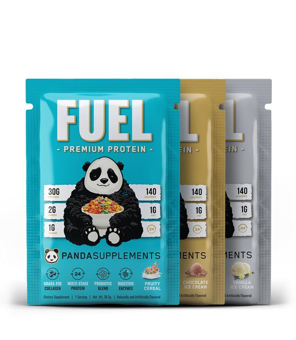 FREE PANDA Protein Sample Pack (1 Vanilla, 1 Choclate, 1 Fruity Cereal) - Limit 1 Sample pack per order*
